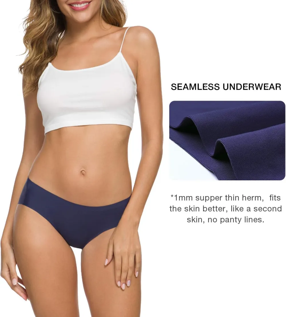Women’s Seamless Hipster Underwear No Show Panties Soft Stretch Bikini Underwears Multi-Pack