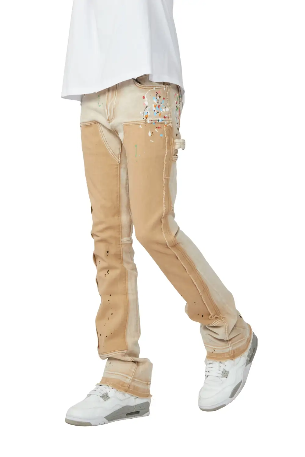 Carson Beige Stacked Flare Jean