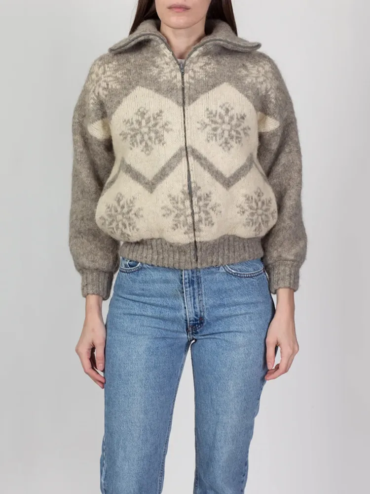 Vintage Pattern Zip Up High Collar Comfy Knitwear