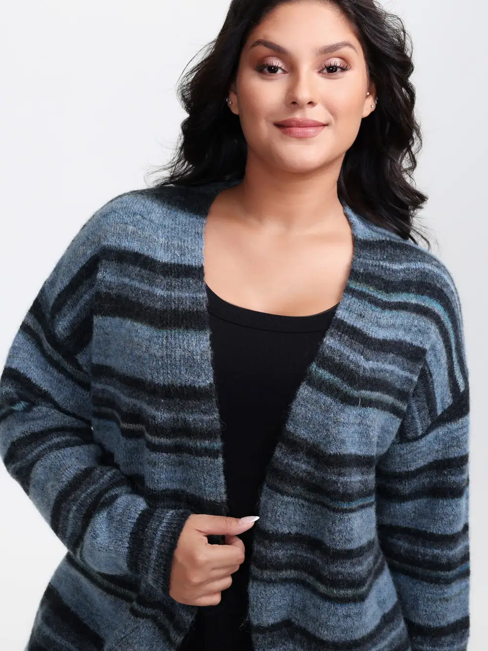 Wool Blend Curvy Hem Knit Cardigan