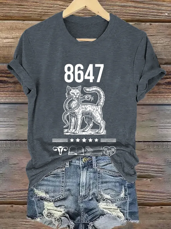 Women'S T-Shirt Vintage 8647 FDT Printed T-Shirt Round Neck Pure Cotton Short Sleeves