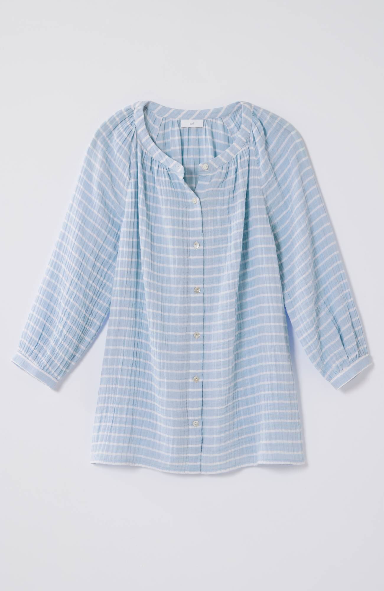 Cotton-Gauze Striped Button-Front Top