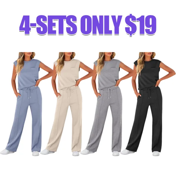 Women's Summer 2 Piece Outfits Casual Sleeveless Sweatsuits Matching Wide Leg Tracksuits Lounge Sets