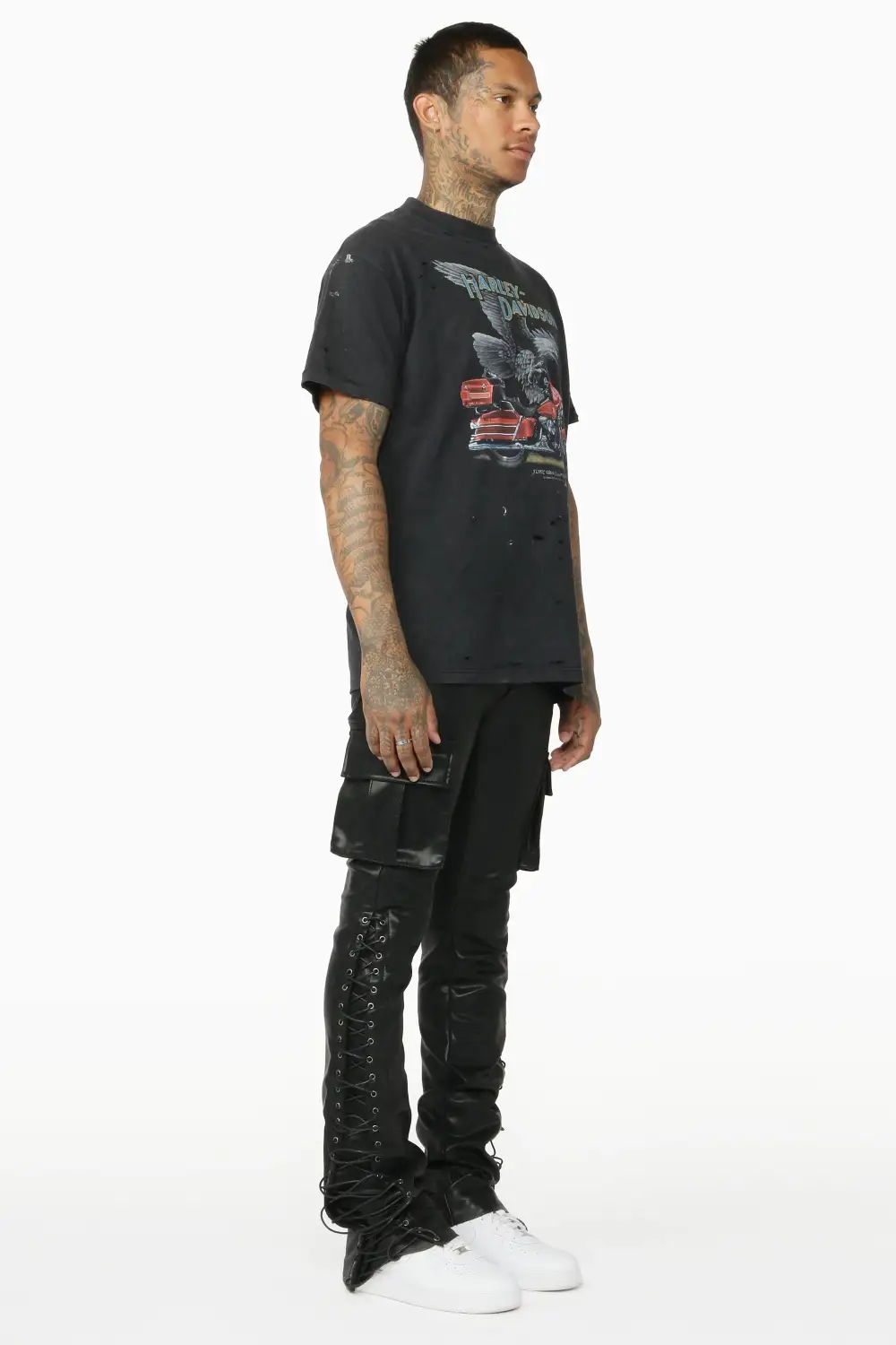 Honor Black Faux Leather Stacked Flare Jean