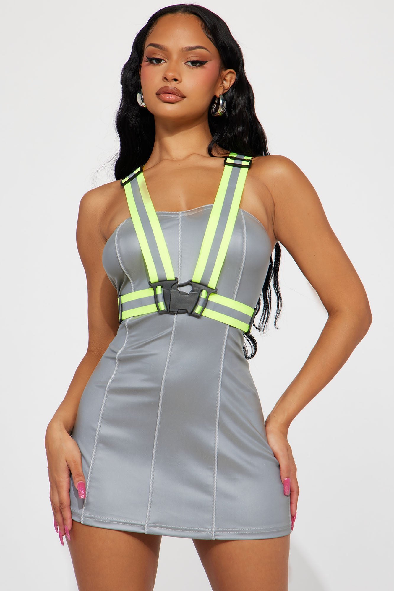 Reflective Utility Mini Dress Set - Silver