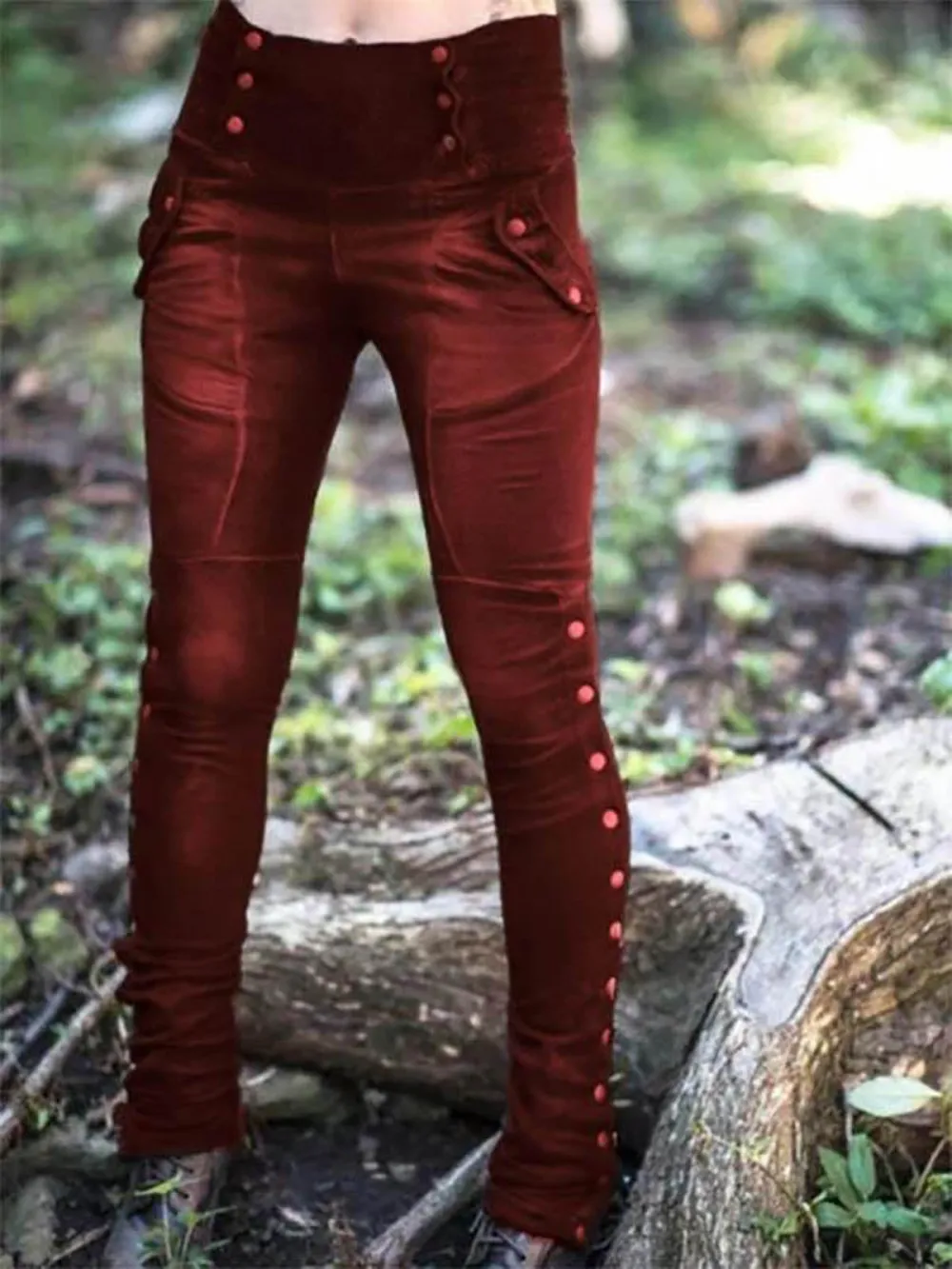 Rivet Split Slim Stretch Pockets Women Leggings