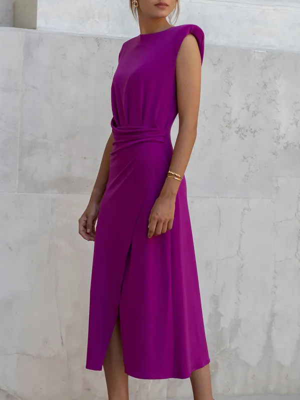 Elegant Sleeveless Solid Midi Dress
