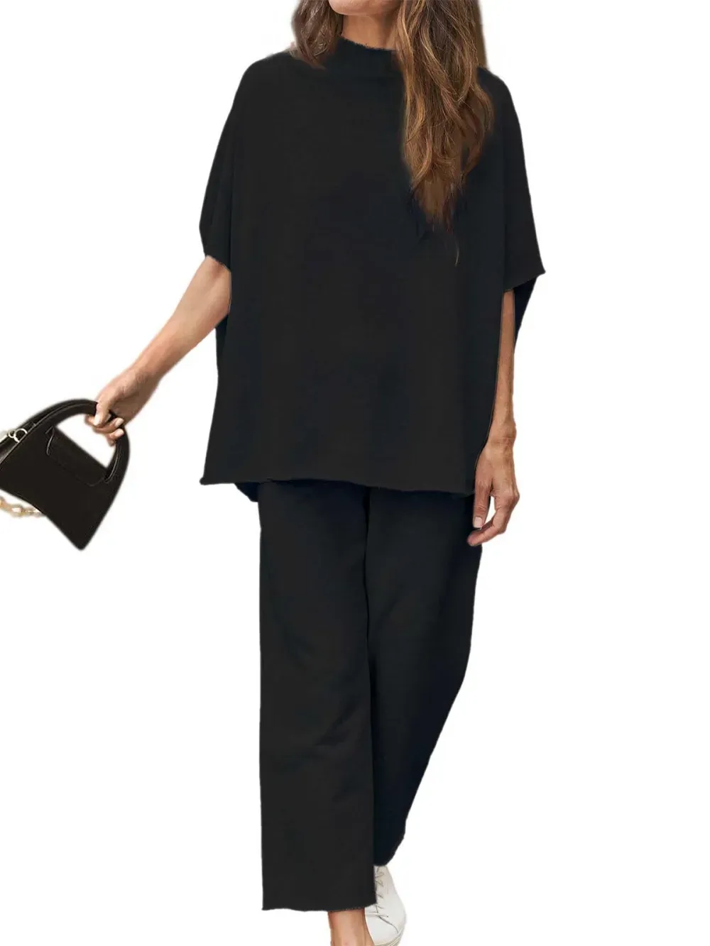 ✨Women's 2 Piece Outfits 3/4 Batwing Sleeve Pullover Top Wide Leg Pants Lounge Set