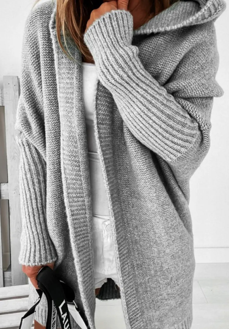 Hooded Sweater Bat-Shaped Soft Loose Back Patchwork Sweater