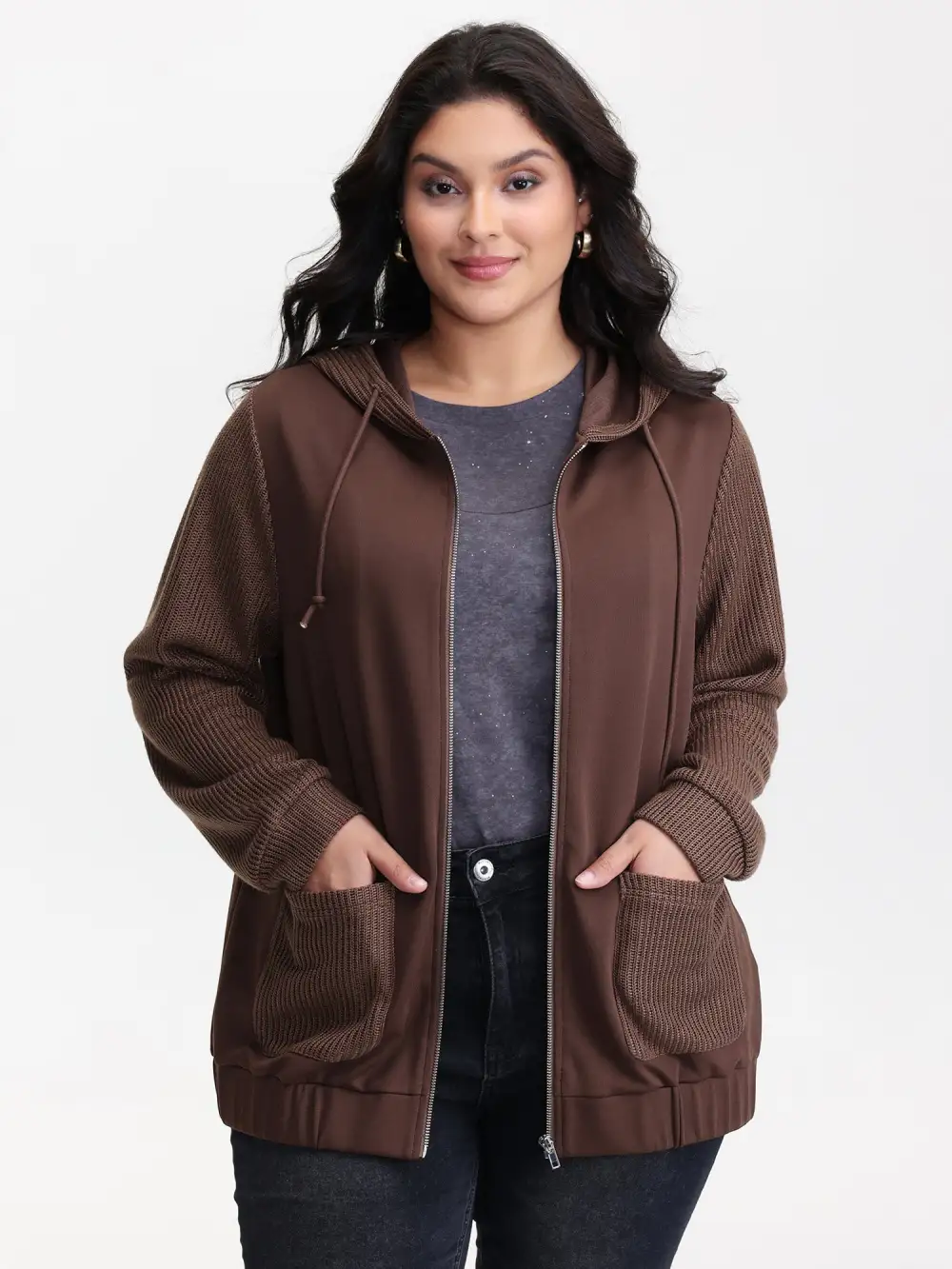 Contrast Spliced Relaxed-Fit Hooded Jacket