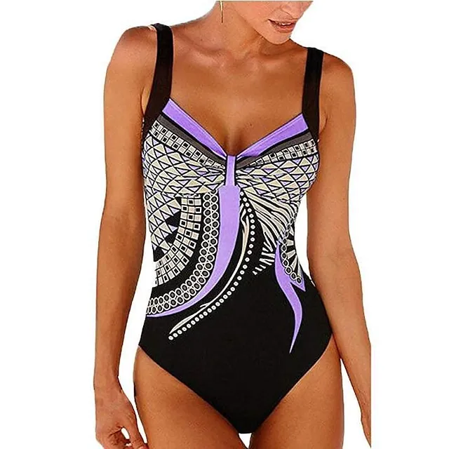 Women's One Piece Swimsuit Backless Vintage Bodysuit Bathing Suit Swimwear White Blue Breathable Quick Dry Lightweight Swimming Surfing Beach Spring Summer