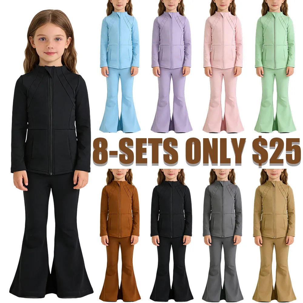 Athletic Girls Solid Color Yoga Long Sleeve Set