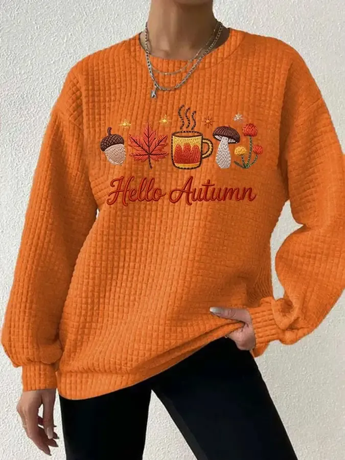 Women's Casual Autumn Maple Leaf Pumpkin Checkered Sweatshirt