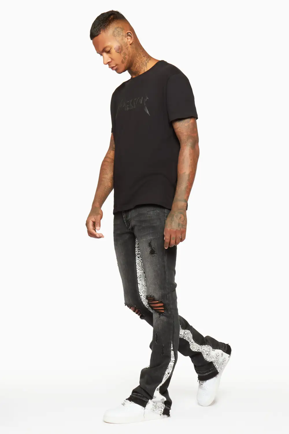 Wiz Dark Grey/White Stacked Flare Jean