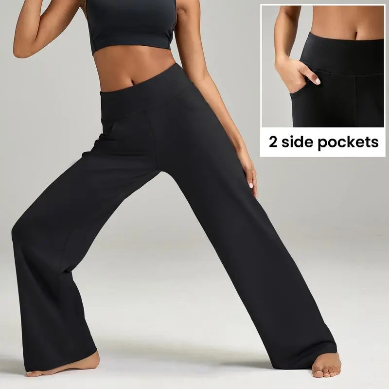 High Waisted Loose Wide Leg Yoga Pants for Women with Pockets Lounge Casual Work Pants