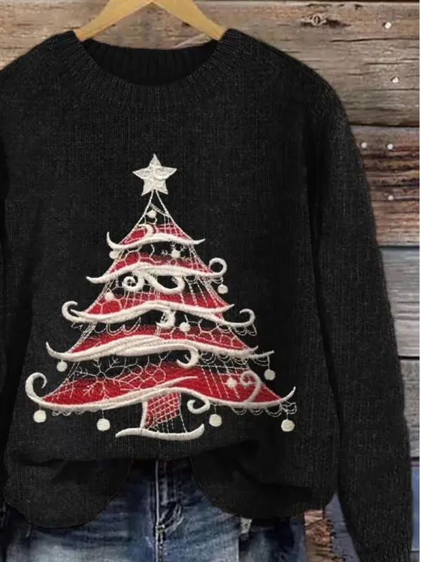 Women's Christmas Tree Knit Casual Sweater
