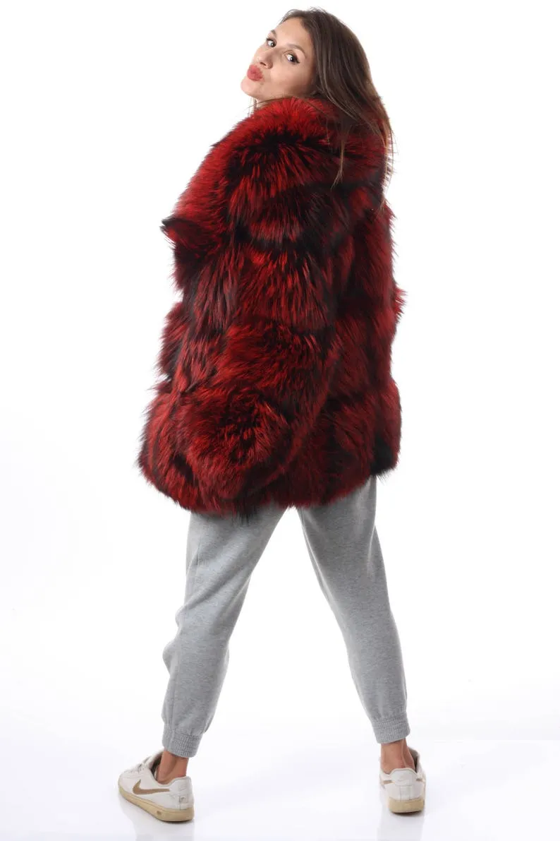 Red Fox Fur Waist Length Jacket