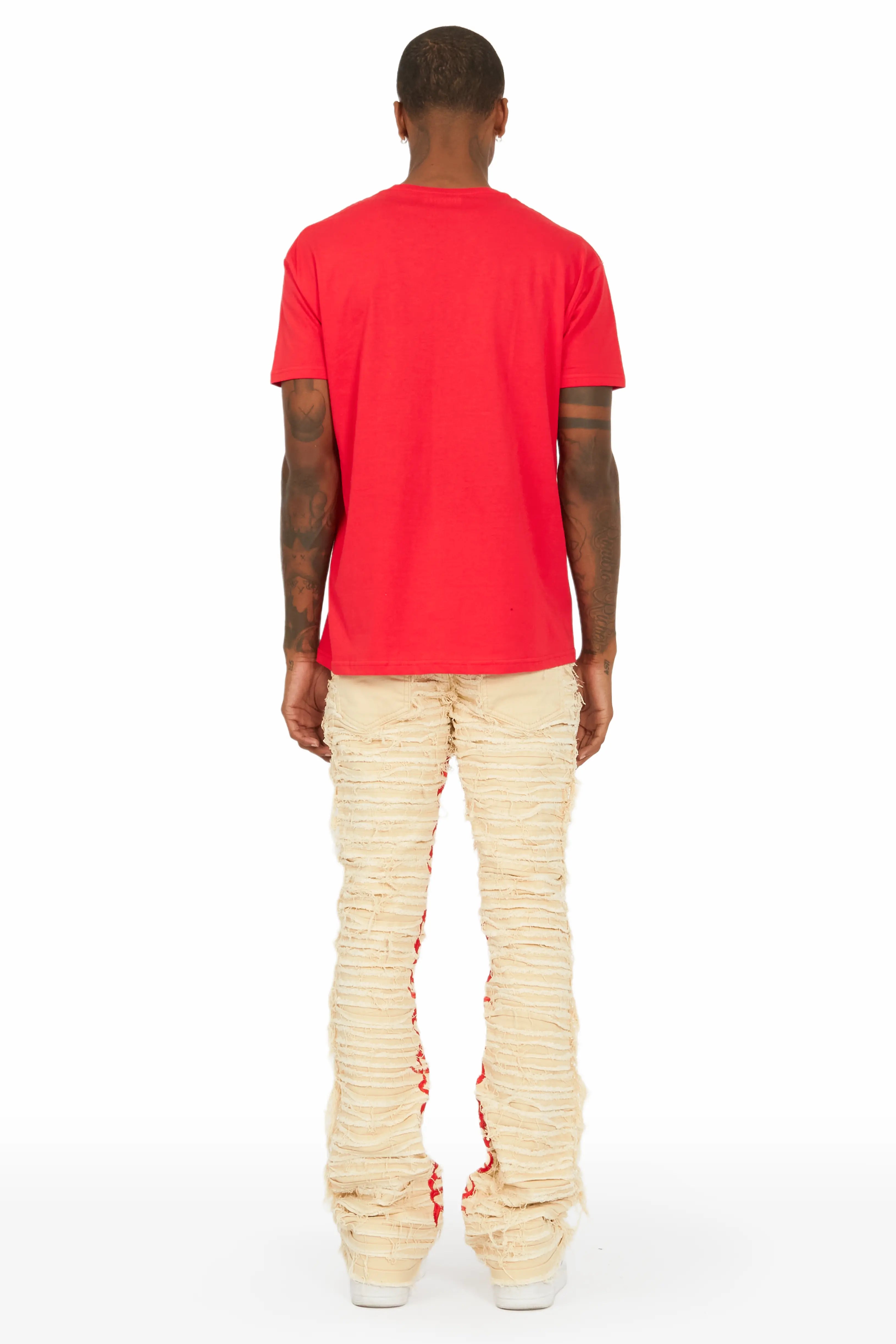 Giovanni Beige Stacked Flare Jean