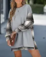 Long Sleeve Pullover Sweatshirt Zipper Slit Casual Dress