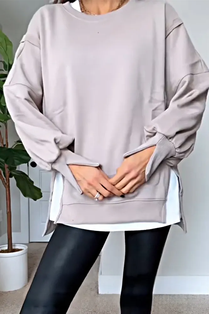 Women's round neck side slit top