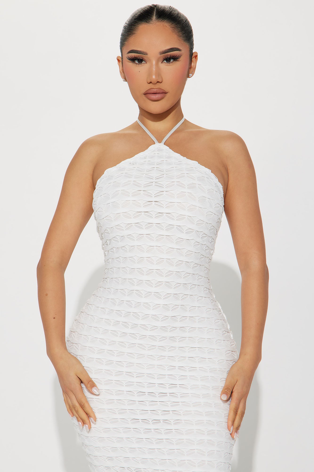 Leila Fishnet Maxi Dress - White