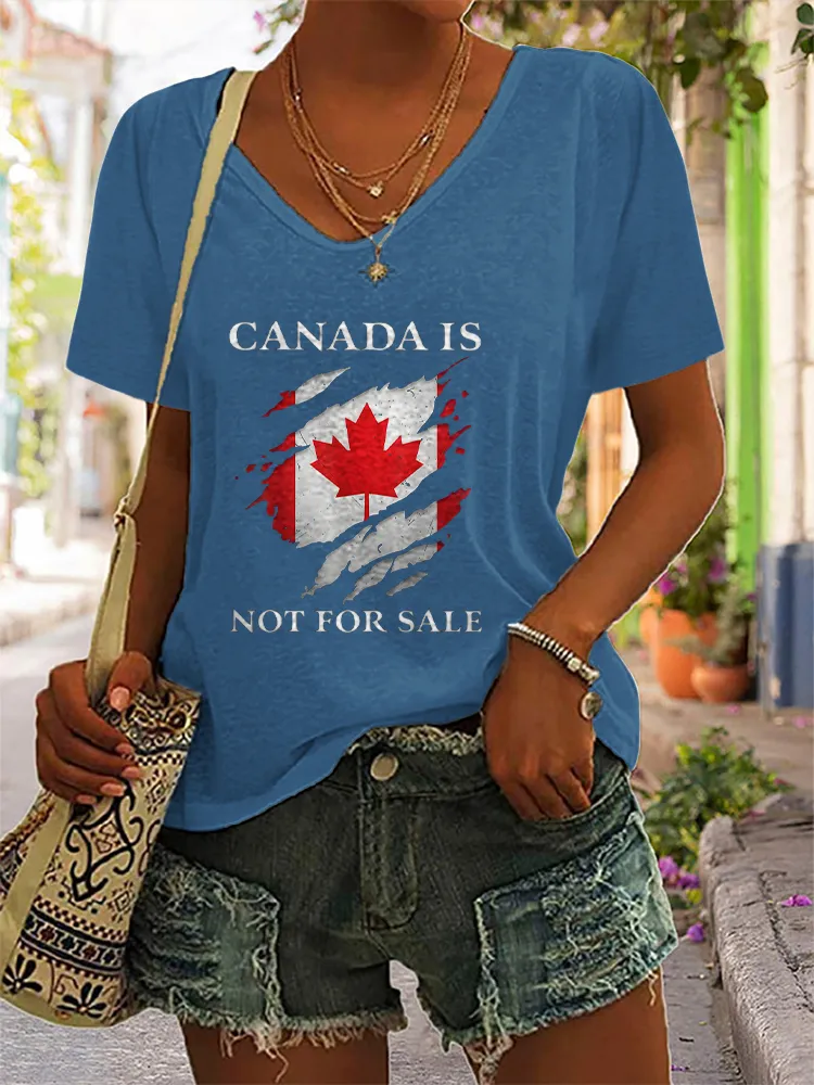 Women's Canada Is Not For Sale Short Sleeves V-Neck Pure Cotton T-Shirt