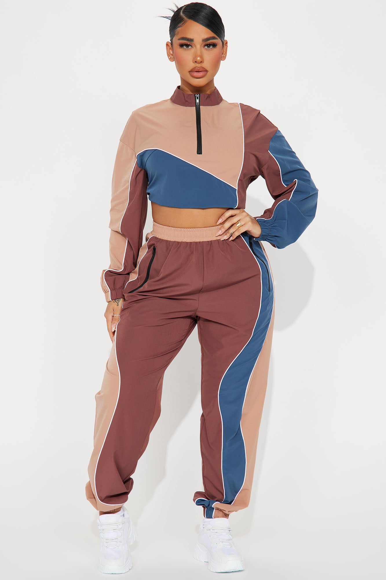 Andrea Windbreaker Jogger Set - Brown/combo