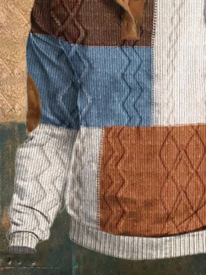 Men'S Casual Retro Color Block Print Long Sleeve Sweatshirt