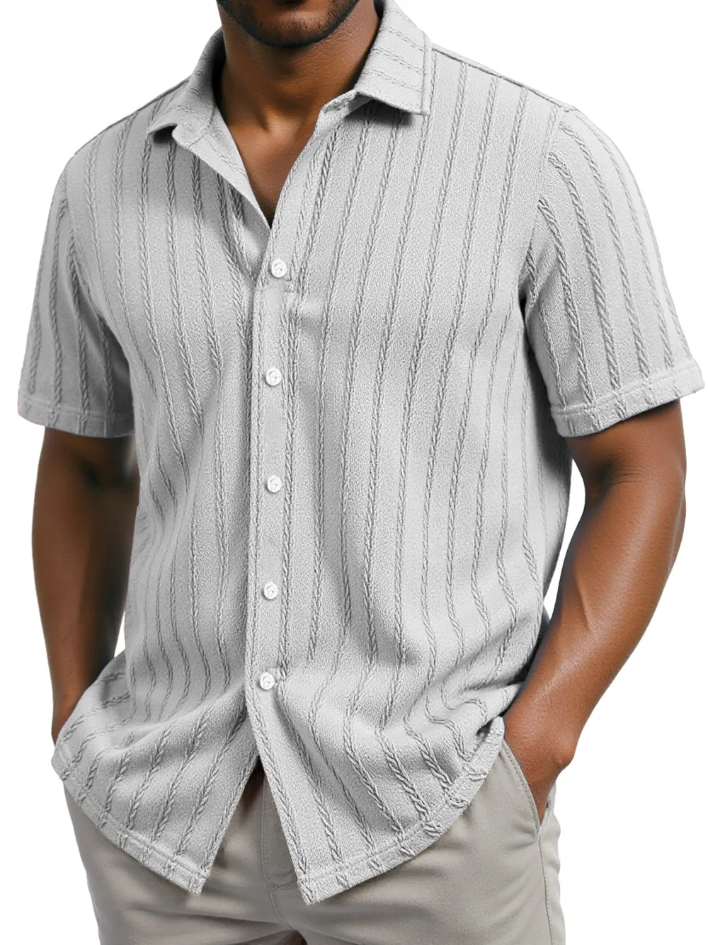 Men's Daily Casual Jacquard Texture Lapel Short-sleeved Shirt