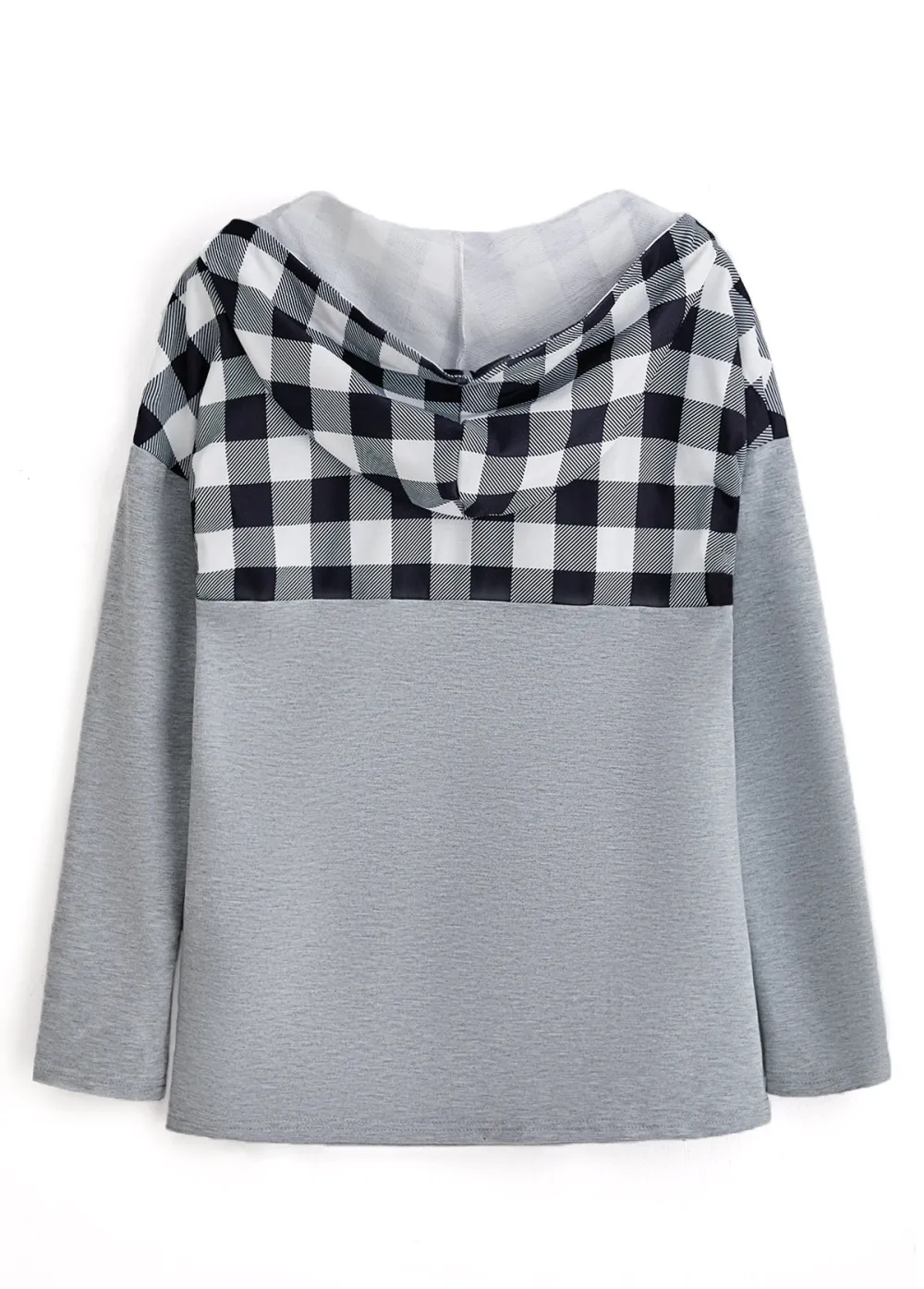 Light Grey Pocket Plaid Long Sleeve Hoodie