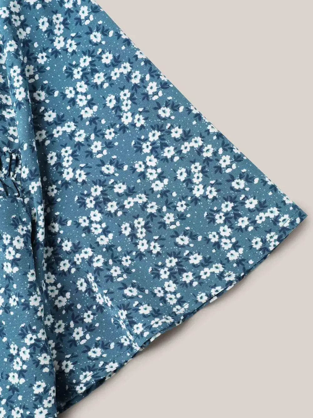 Floral Ruffle Sleeve Gathered Round Neck Blouse