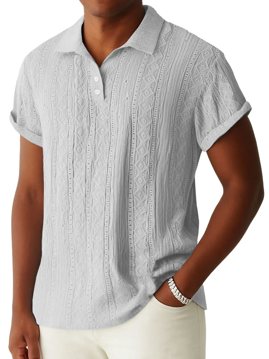 Men's Daily Jacquard Textured Striped Casual Comfortable Polo Tops