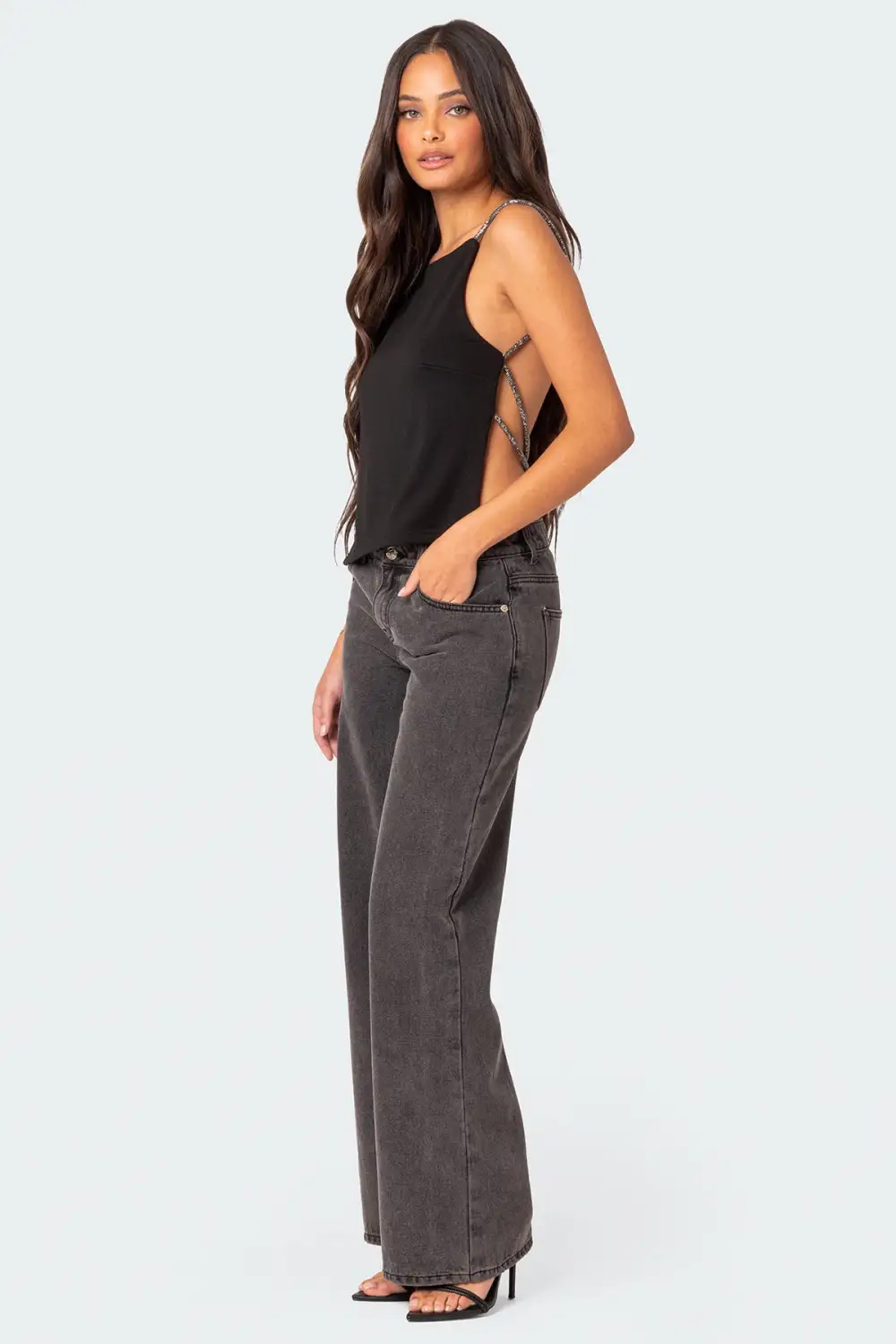 Karli Rhinestone Strap Open Back Top