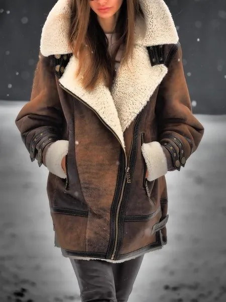 Winter Warm Fluffy Coat Faux Leather Jacket