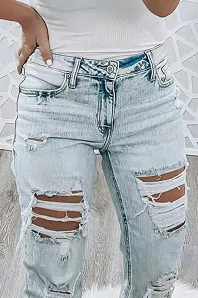 Ripped Low Waist Straight Leg Jeans