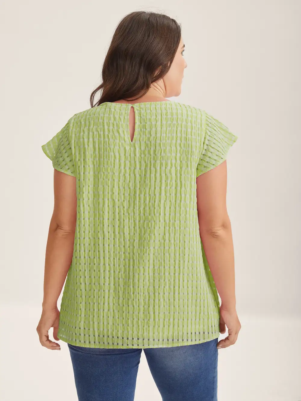 Textured Sheer Lined Flutter Sleeve Blouse