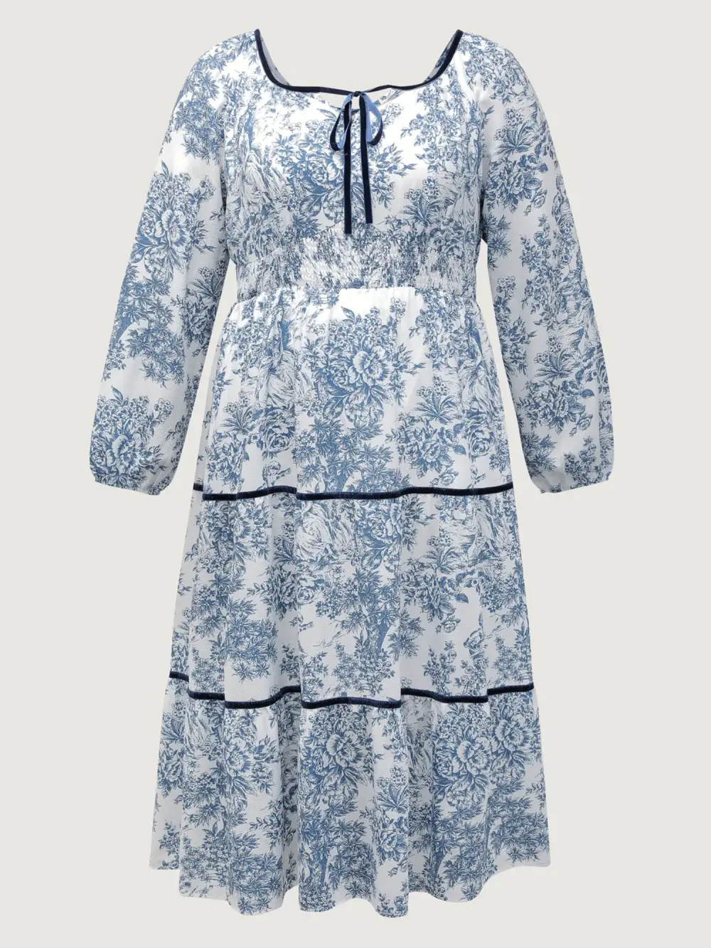 Toile de Jouy Neck-Tie Midi Dress