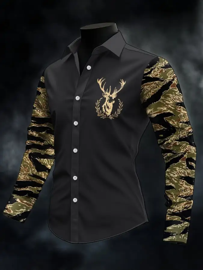 Men's Retro Western Print Long Sleeve Casual Shirt