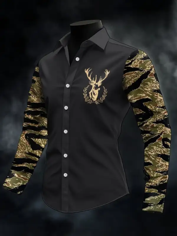 Men's Retro Western Print Long Sleeve Casual Shirt