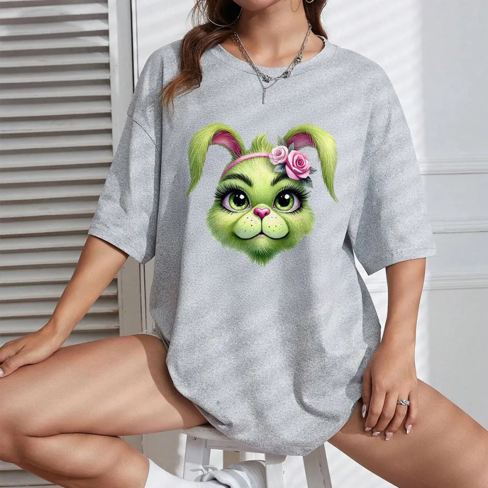 Easter Bunny Printed Round Neck Short Sleeve T-Shirt