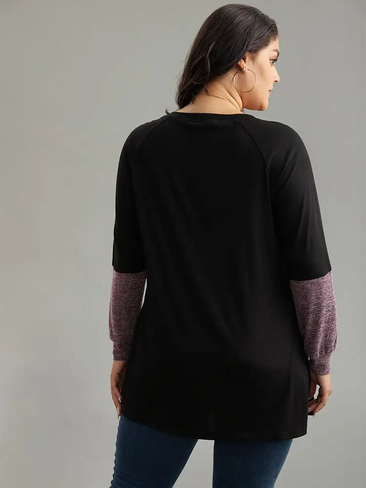 Two Tone Patchwork Heather Arc Hem T-shirt