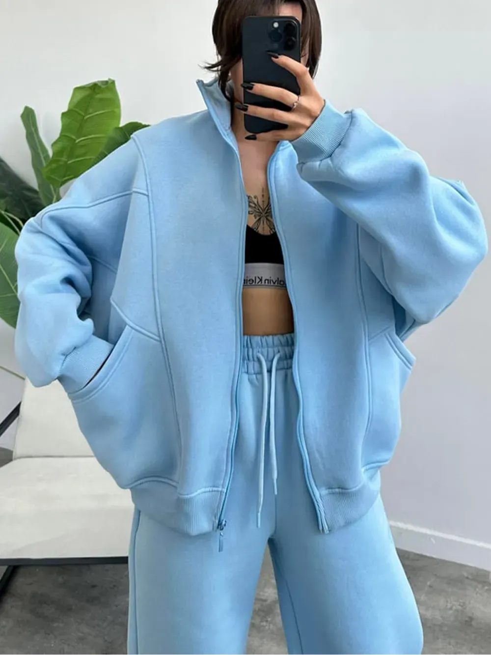 Women's 2 Piece Sets Zipper Outfits Casual Long Sleeve  Sweatsuits Sets