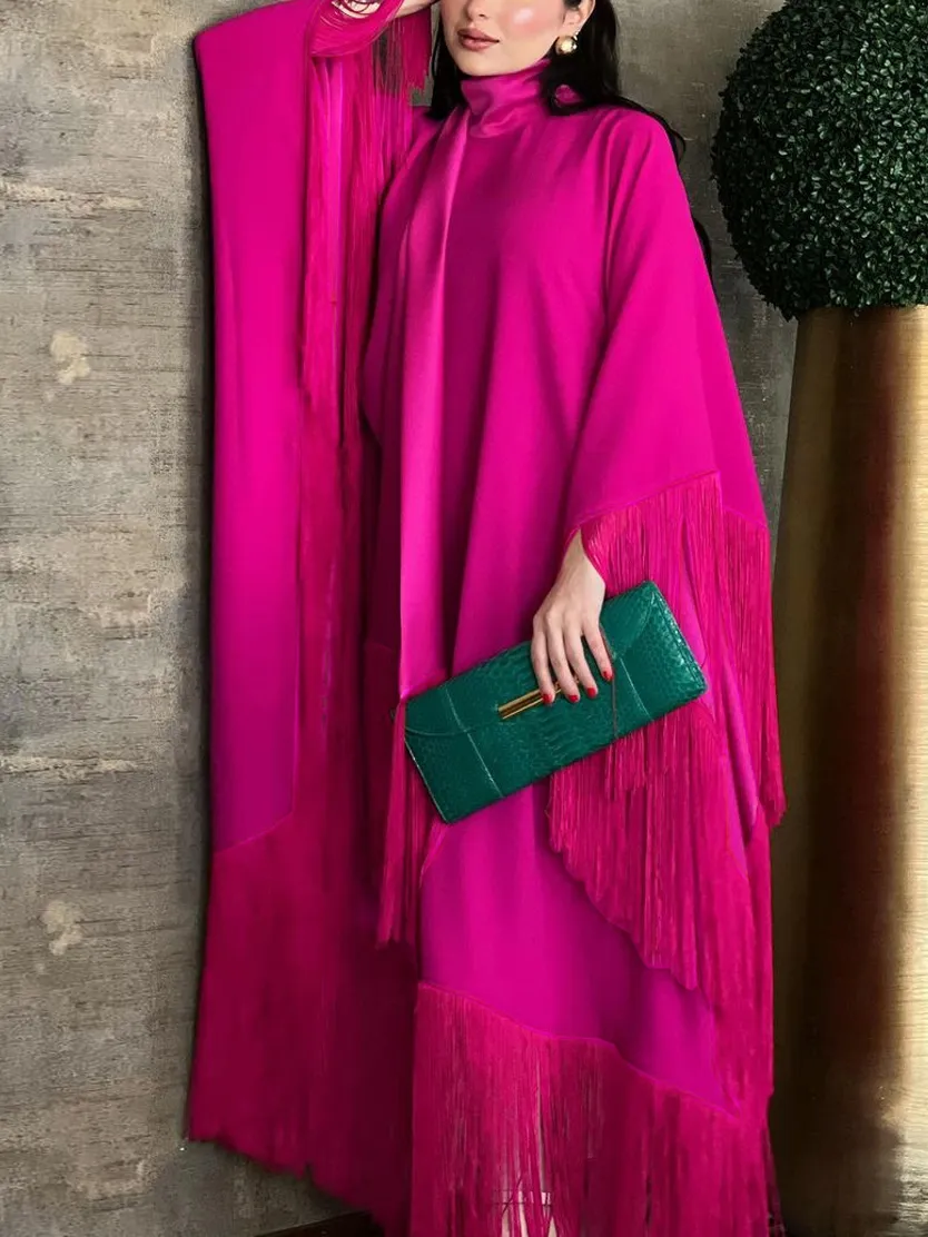 Tassel Fashion Bat Sleeve Long Dress