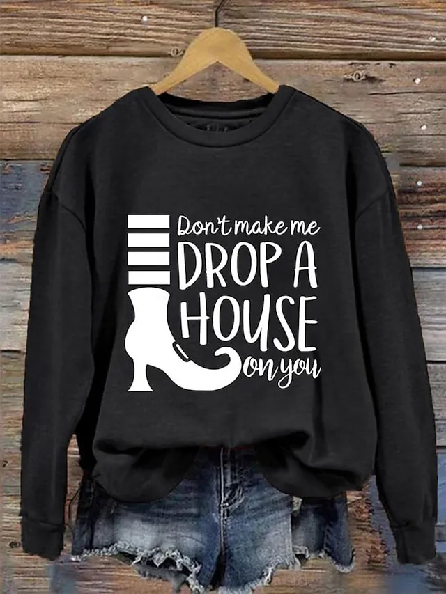 Women's Pullover Graphic Letter Halloween Dailywear Print Black Gray Basic Casual Round Neck Long Sleeve Micro-elastic Winter Spring &  Fall