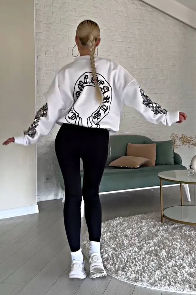 Women's patterned round neck sweatshirt