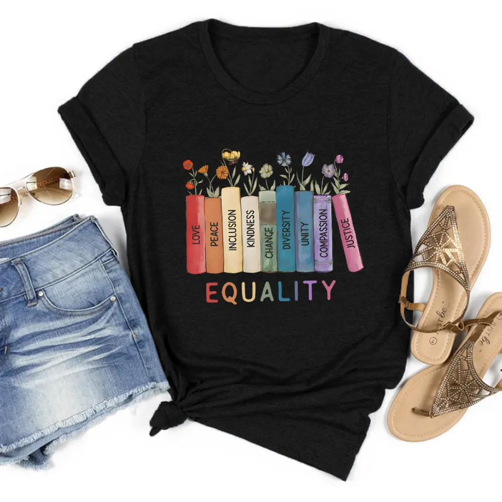 Equality Love Peace Inclusion Kindness Change Diversity Unity Compassion Justice Print Round Neck Short Sleeve T-Shirt