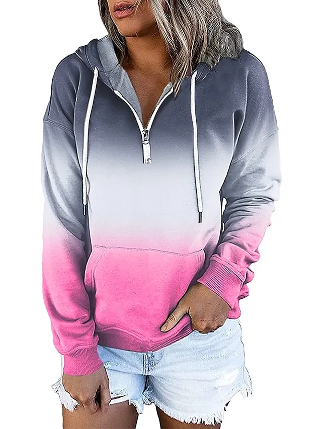 Women's Hoodie Sweatshirt Pullover Streetwear Casual Front Pocket Green Blue Purple Gradient Casual Hooded Long Sleeve S M L XL XXL