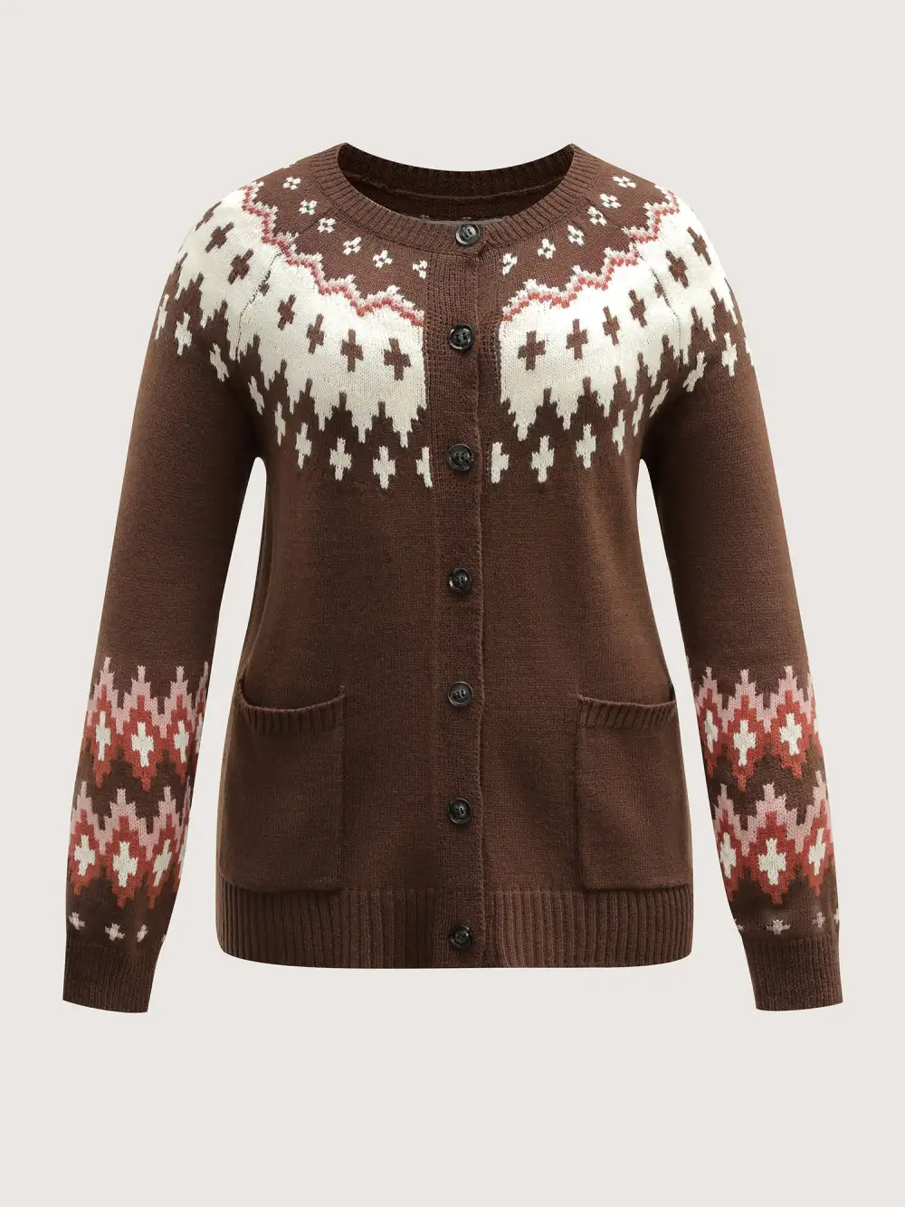 Fair-Isle Yoke Button Knit Cardigan