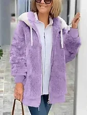 Women's Fleece Jacket Casual Jacket Hoodie Jacket Comfortable Breathable Zipper Pocket Casual Solid Color Vacation Street Casual Daily Wear Zipper Regular Hooded Regular Fit Long Sleeve Outerwear