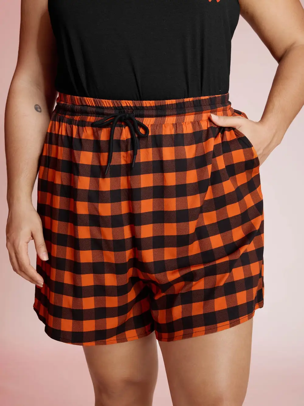 Stretchy Plaid Contrast Loungewear Set